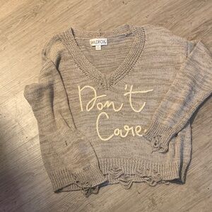 Wildfox Beige V-Neck Sweater with Text